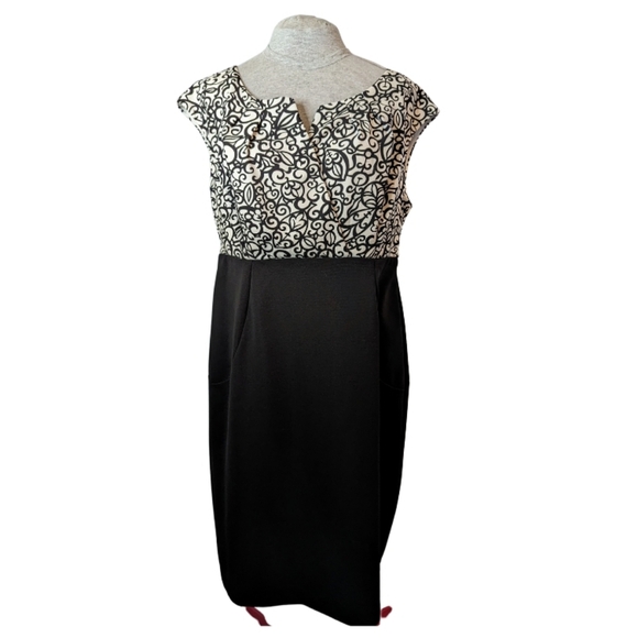 Addition Elle sz20W stretch white w/ black pencil skirt cap sleeve dress VGUC - Picture 1 of 7